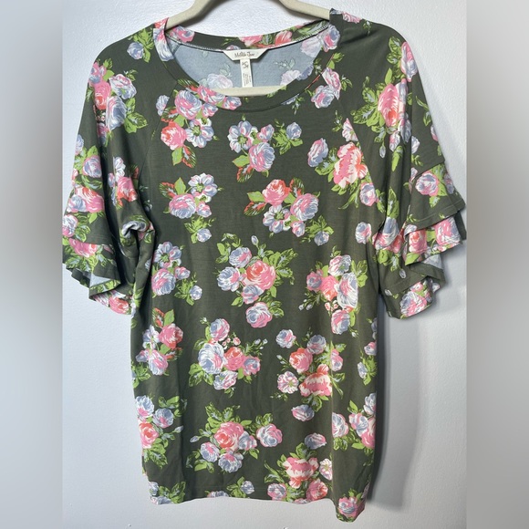 Matilda Jane flouncy floral green ruffle top S - Picture 2 of 5